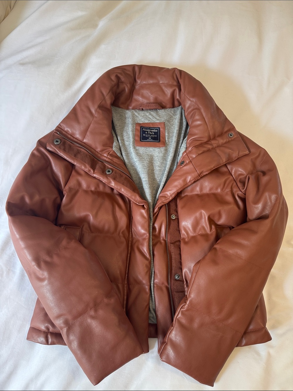 Abercrombie & Fitch Cognac Leather-Look Puffer Jacket